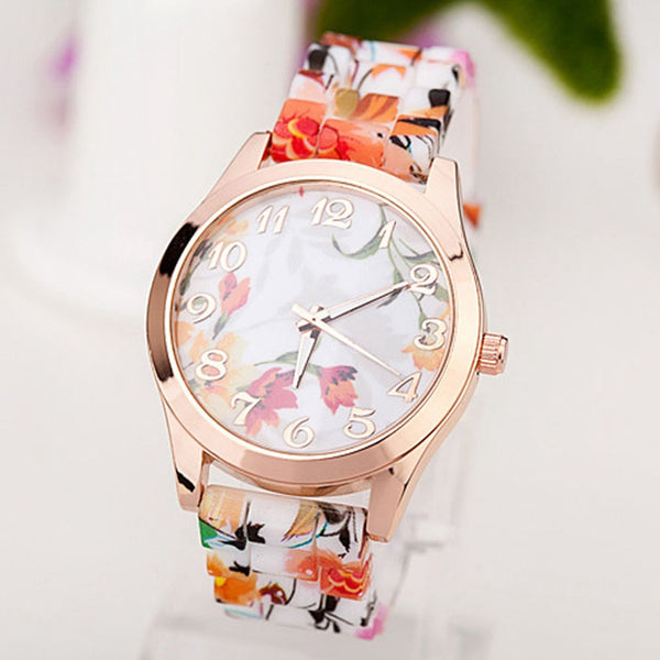 2016 HOT! Fashion Women Watches Reloj Rose Flower Print