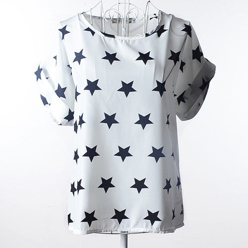 2016 estate bianco e nero stars stampa t-shirt