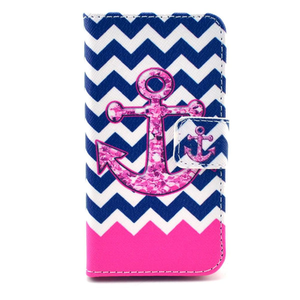 Pink Anchor Leather Flip Case For Iphone 5c (With Card Holder)