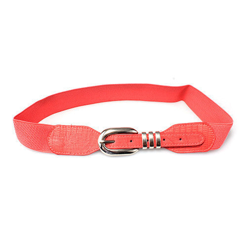 Metal Accent Alligator Print High Waist Belt (Red)