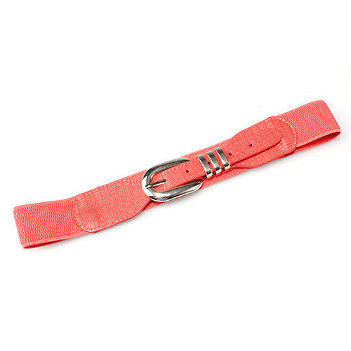 Metal Accent Alligator Print High Waist Belt (Red)