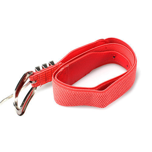 Metal Accent Alligator Print High Waist Belt (Red)