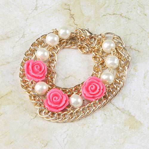 Rose & Pearls Chain Bracelet