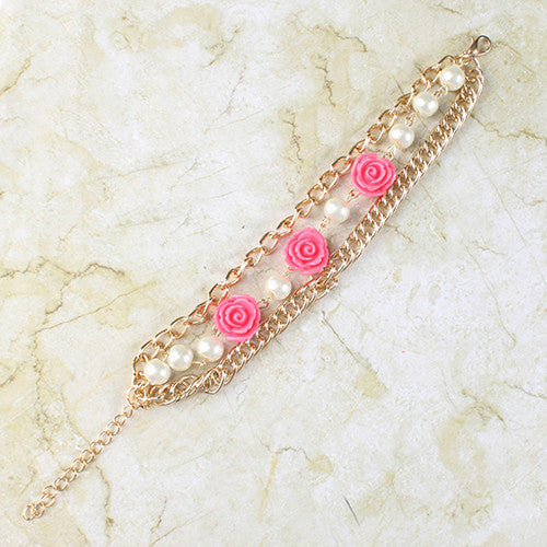 Rose & Pearls Chain Bracelet