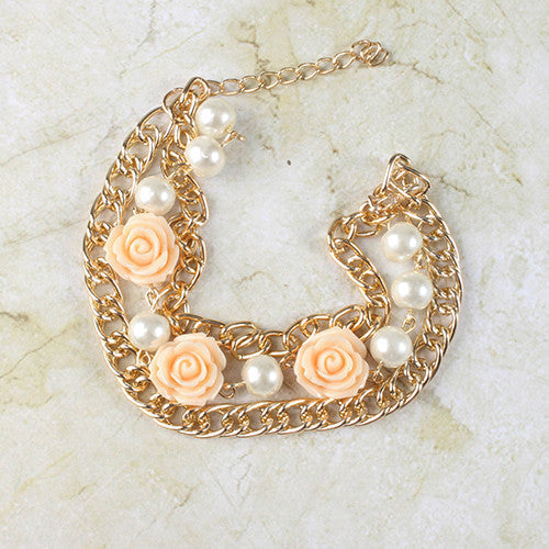 Rose & Pearls Chain Bracelet