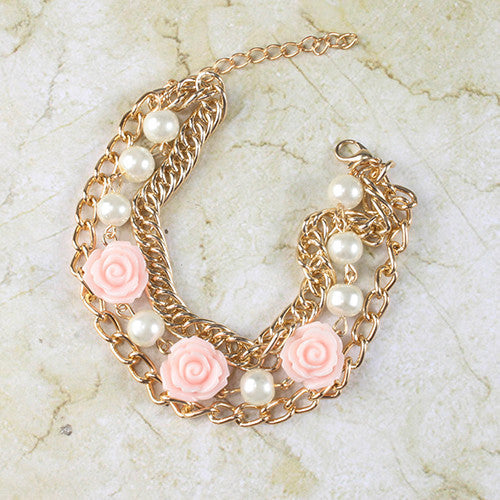 Rose & Pearls Chain Bracelet