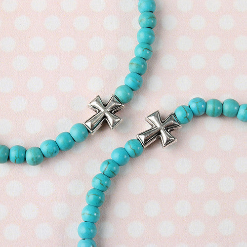Turquoise bead & Cross Bracelet
