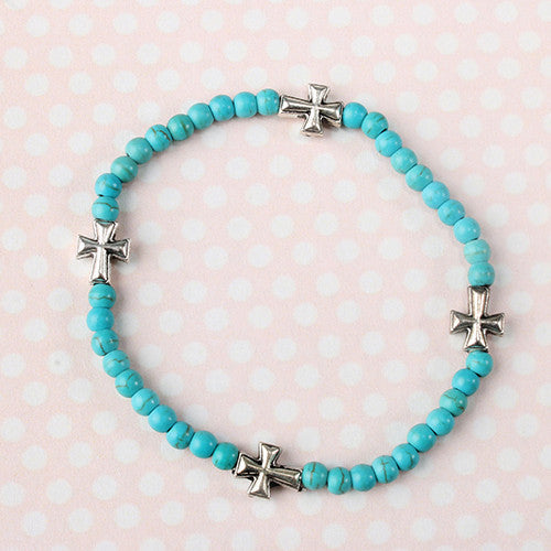 Turquoise bead & Cross Bracelet