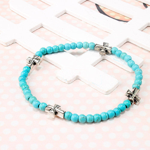 Turquoise bead & Cross Bracelet