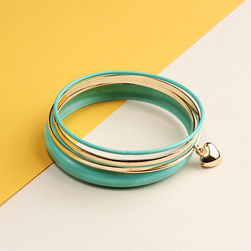 Colored Bangle Set with Heart Dangle