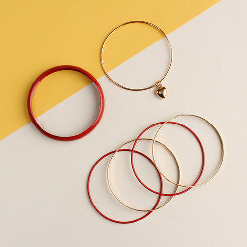 Colored Bangle Set with Heart Dangle