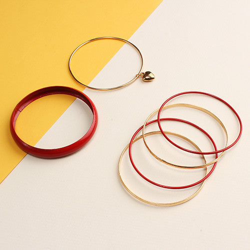 Colored Bangle Set with Heart Dangle