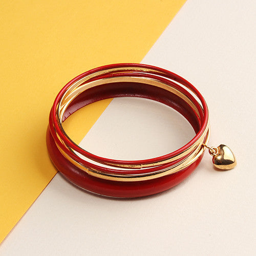 Colored Bangle Set with Heart Dangle