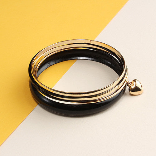 Colored Bangle Set with Heart Dangle