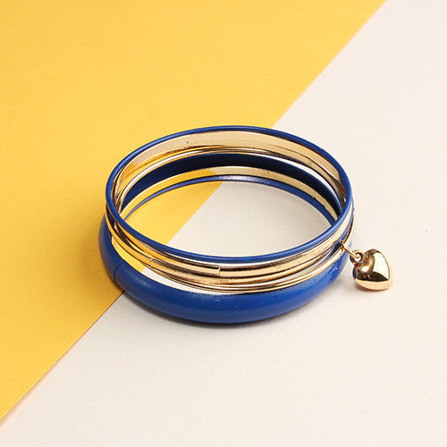 Colored Bangle Set with Heart Dangle