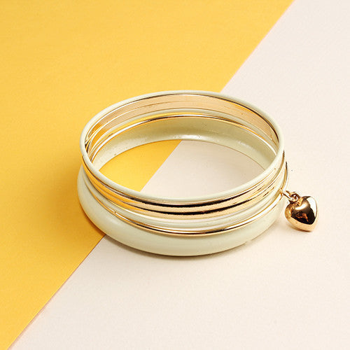 Colored Bangle Set with Heart Dangle