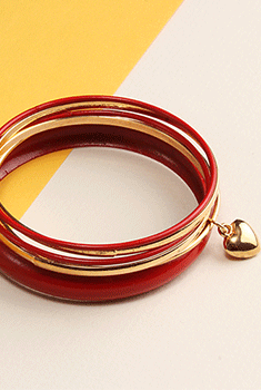 Colored Bangle Set with Heart Dangle