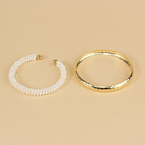 Pearl & Metal Bangle Set