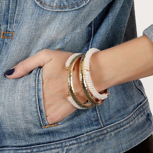 Pearl & Metal Bangle Set