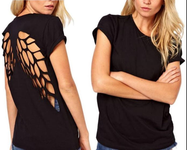 Casual Womens Punk Laser Backless T-Shirt