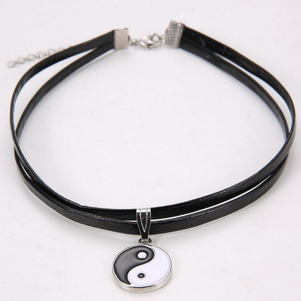 Double Layer Black Imitation Leather Choker