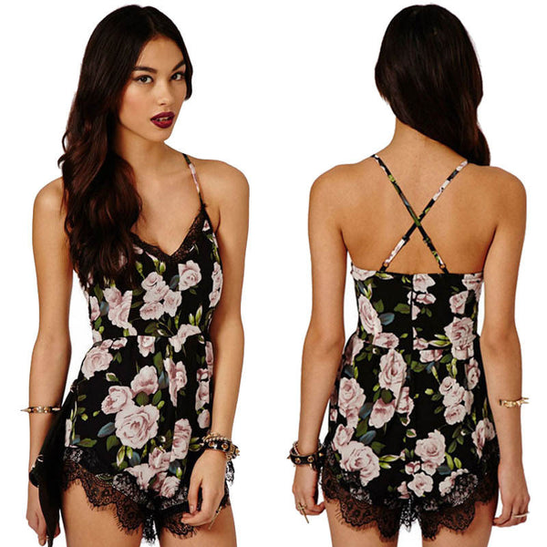 V-Neck-Floral-Playsuit