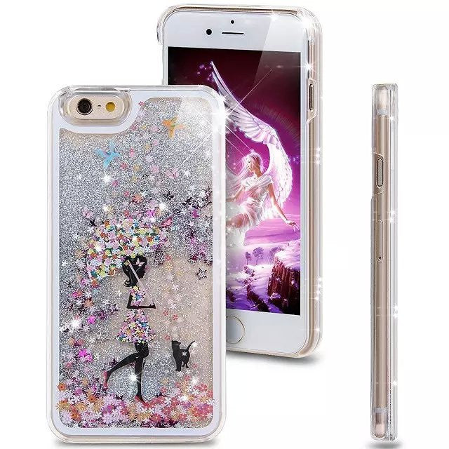 Liquid Glitter Phone Case for Iphone 5 5S (Girl With Umbrella)