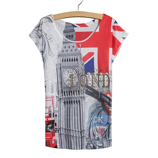 Sleeve Ladies Red Bus Printed Women Top T Shirt