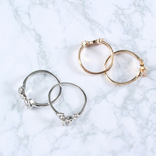 Pearl & Crystal Midi Ring Set (3 Piece)