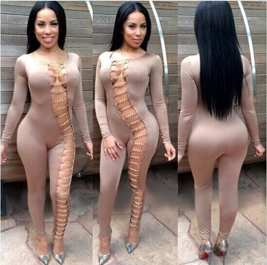 Hollow Out Sexy Club Party Black Bodycon Jumpsuit