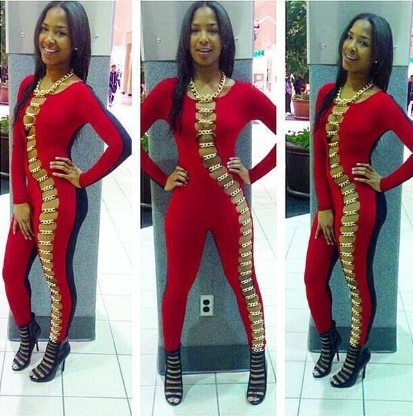 Hollow Out Sexy Club Party Black Bodycon Jumpsuit