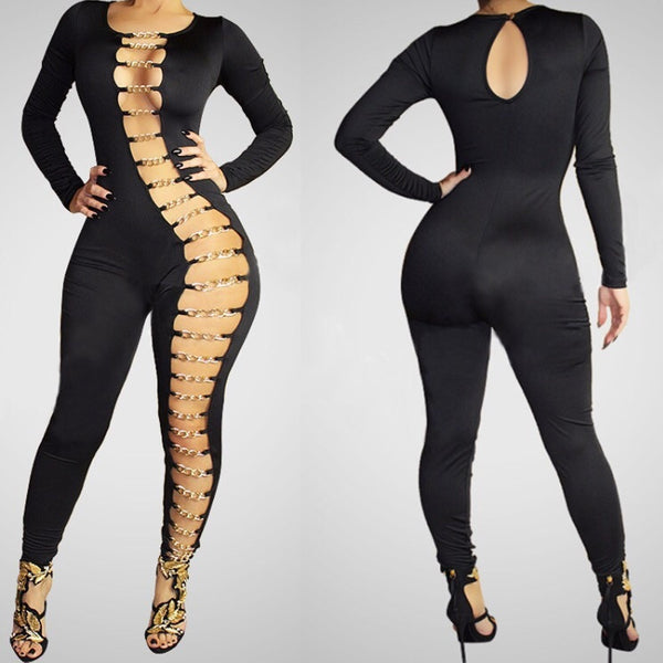 Hollow Out Sexy Club Party Black Bodycon Jumpsuit