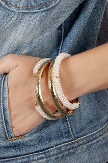 Pearl & Metal Bangle Set