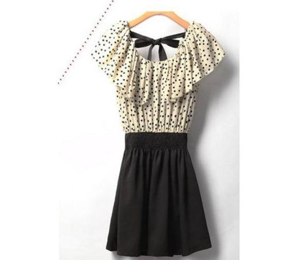 Summer Dress Short Sleeve Chiffon Dots Polka Waist Mini Dress