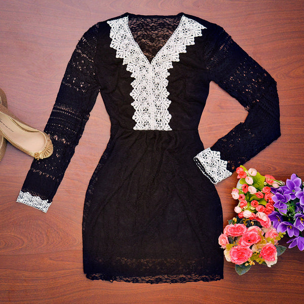 sexy scava fuori lace abiti casual manica lunga mini dess