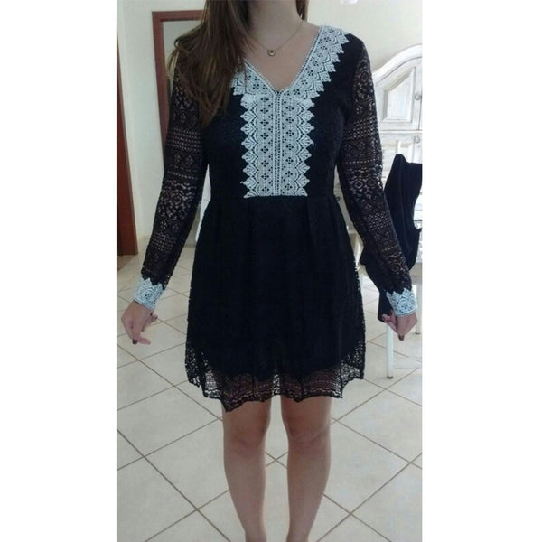 sexy scava fuori lace abiti casual manica lunga mini dess