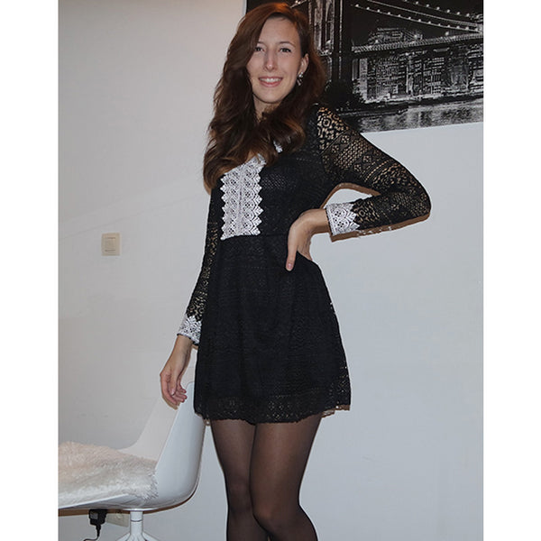 sexy scava fuori lace abiti casual manica lunga mini dess