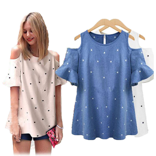 Woman Casual Short Sleeve Tops Star Print Shirt Femininas