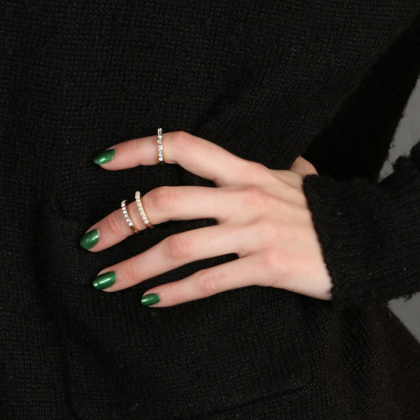 Pearl & Crystal Midi Ring Set (3 Piece)