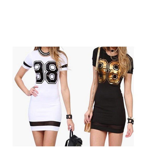 Number 98 Printing Slim Fit Dress Black/white