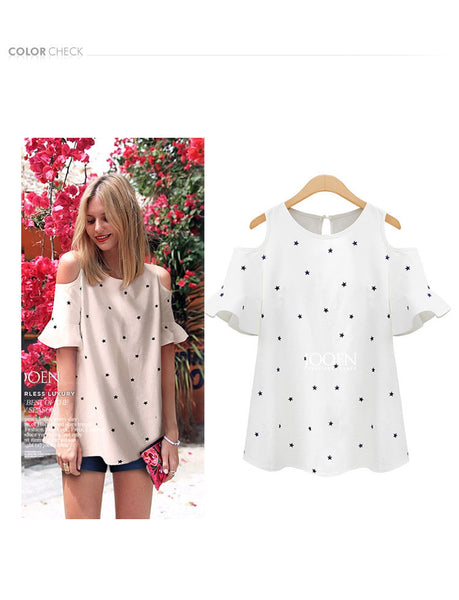 Woman Casual Short Sleeve Tops Star Print Shirt Femininas