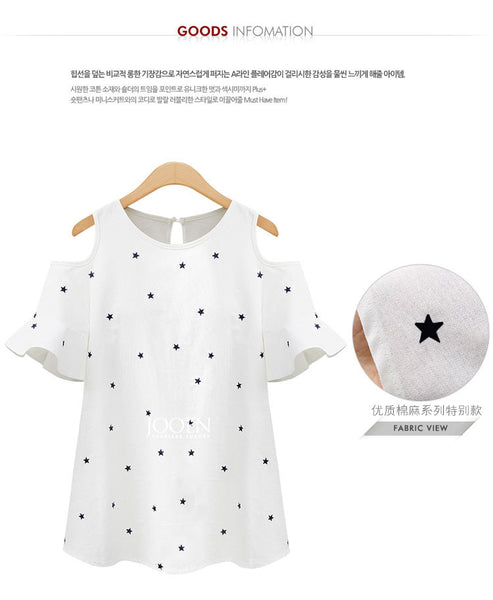 Woman Casual Short Sleeve Tops Star Print Shirt Femininas