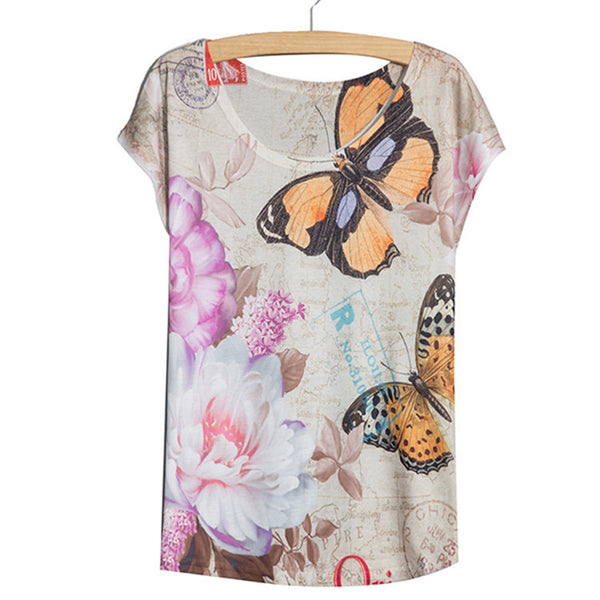 Sleeve Ladies Red Bus Printed Women Top T Shirt