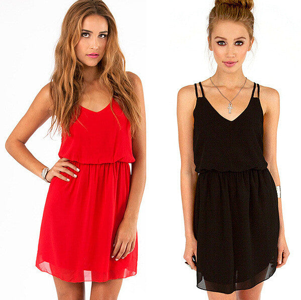 nero rosso doppio cinturino vestito chiffon