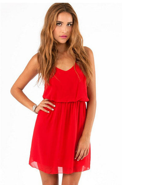 nero rosso doppio cinturino vestito chiffon