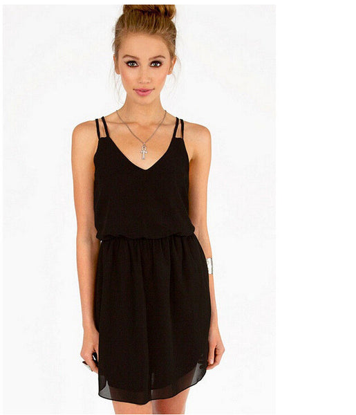 nero rosso doppio cinturino vestito chiffon