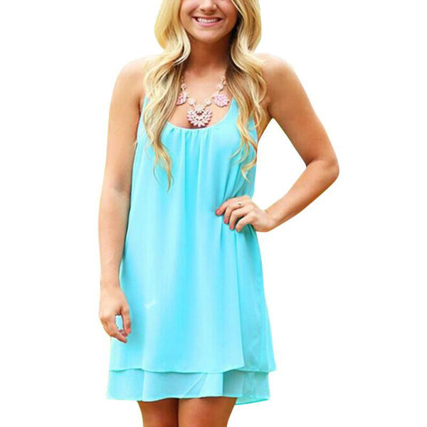 Summer Style Solid Color Backless Mini Dress Women Halter Pleated Dress