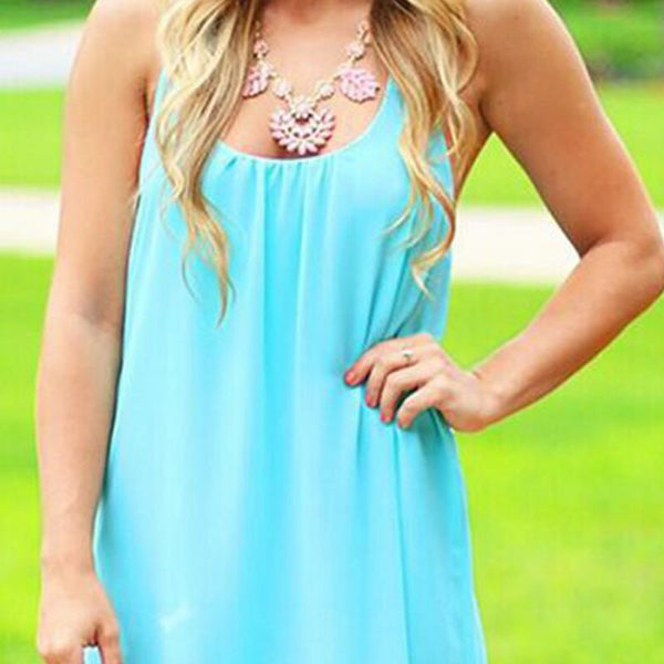 Summer Style Solid Color Backless Mini Dress Women Halter Pleated Dress