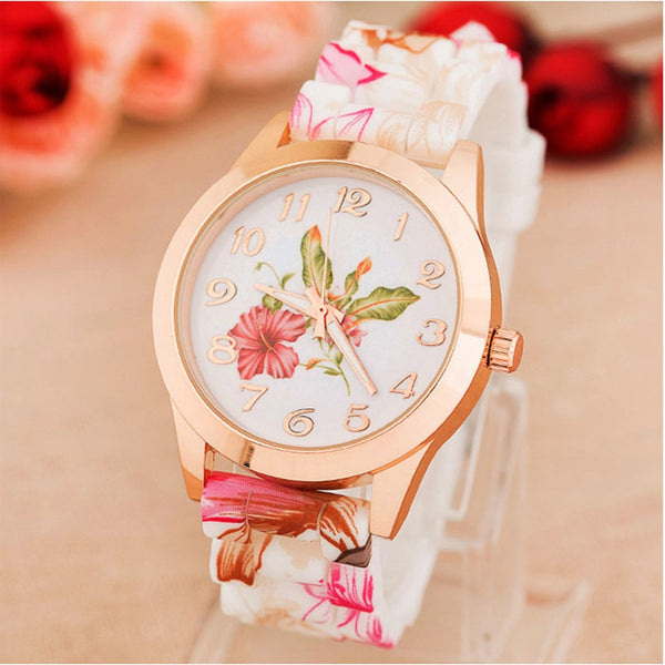 2016 HOT! Fashion Women Watches Reloj Rose Flower Print