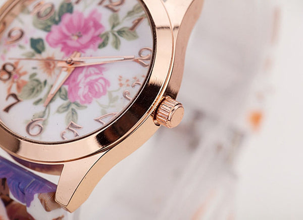 2016 HOT! Fashion Women Watches Reloj Rose Flower Print